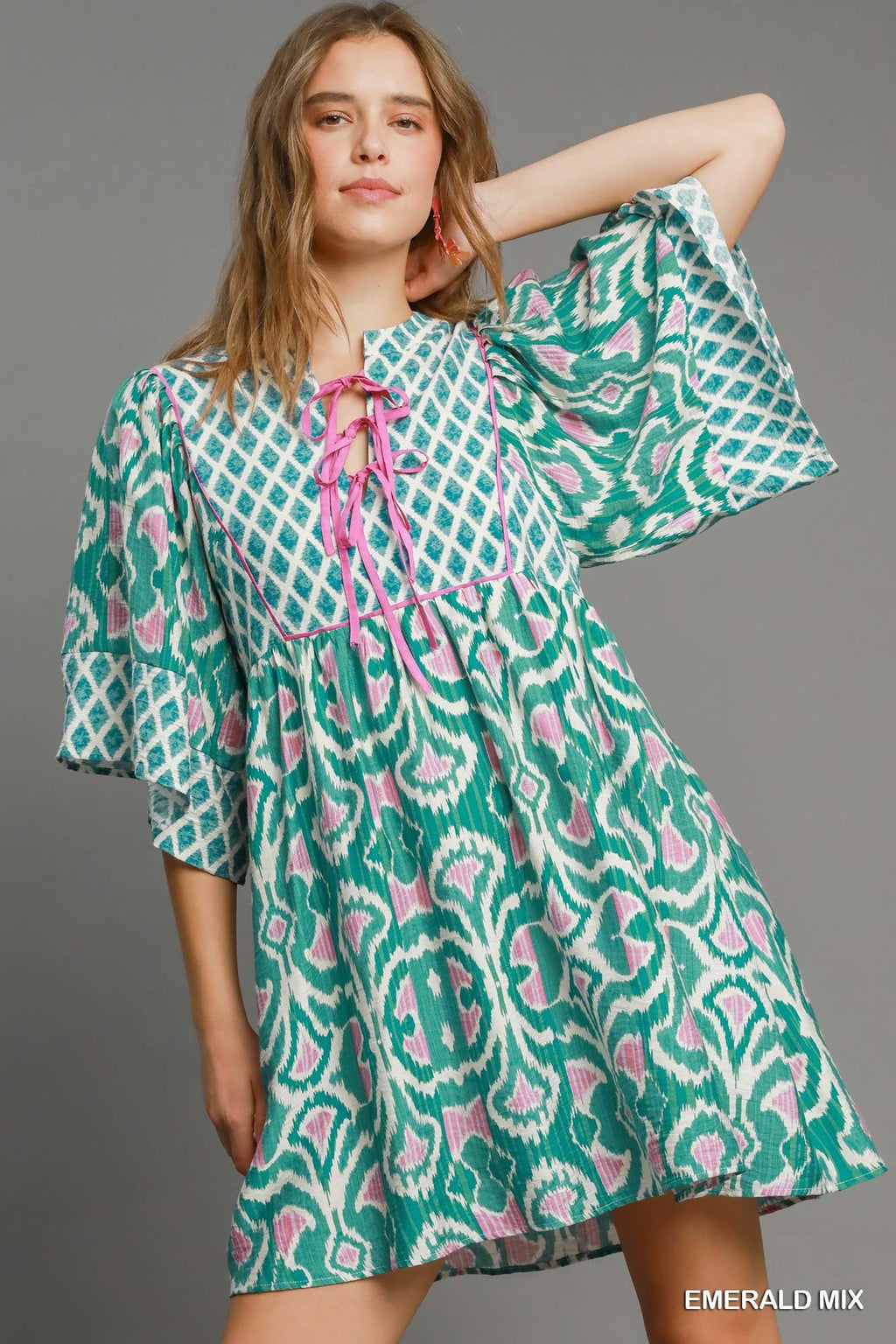 "Essie" Multi Pattern Dress with Tie Ribbons - The Katie Grace Boutique