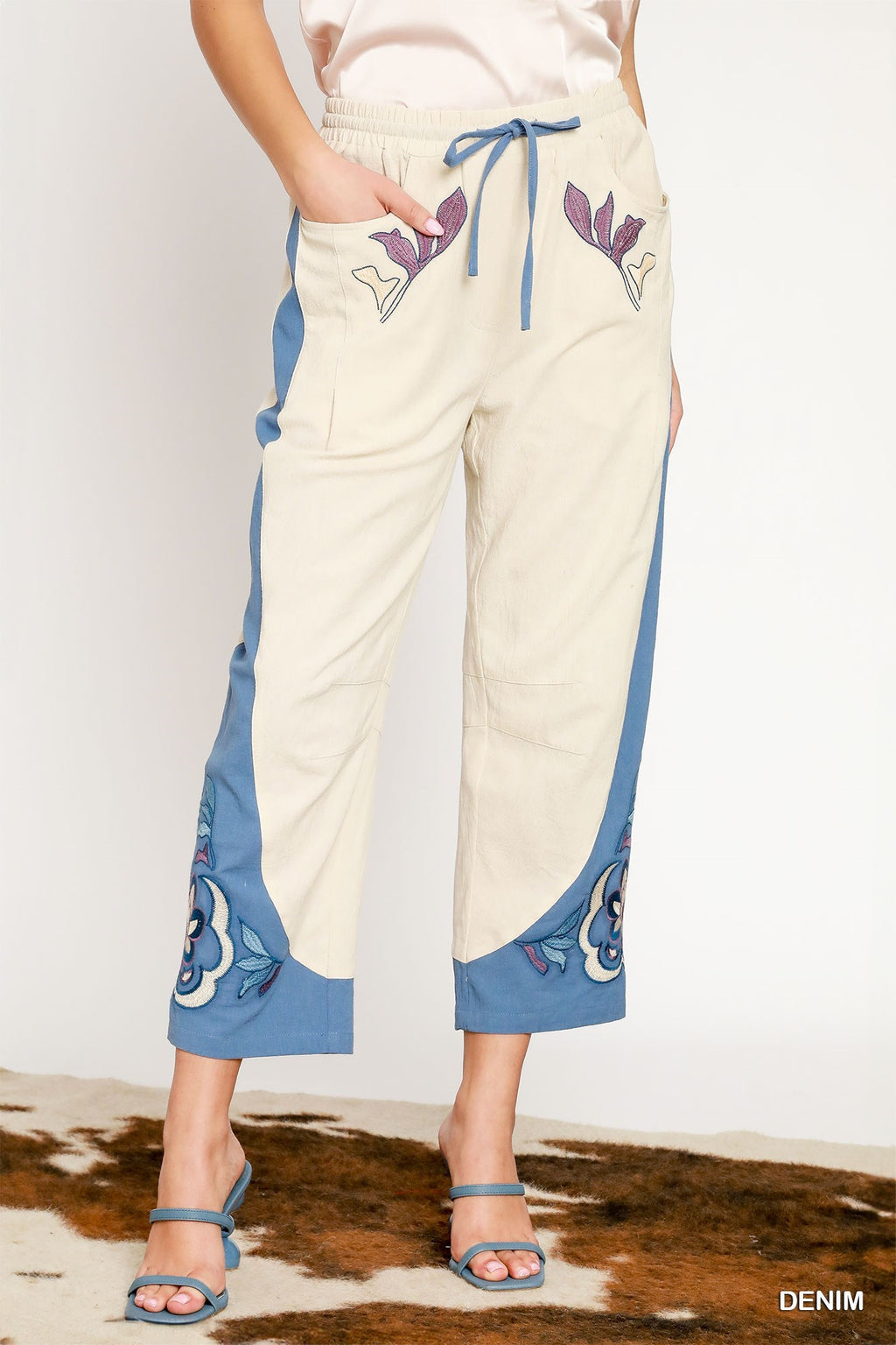 "Alicia" Embroidered Pants, 2 colors - The Katie Grace Boutique