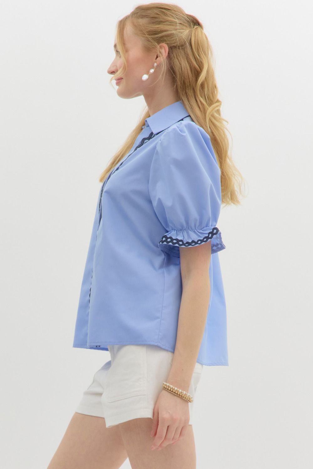 "Bonnie" RicRac Trimmed Blouse - The Katie Grace Boutique