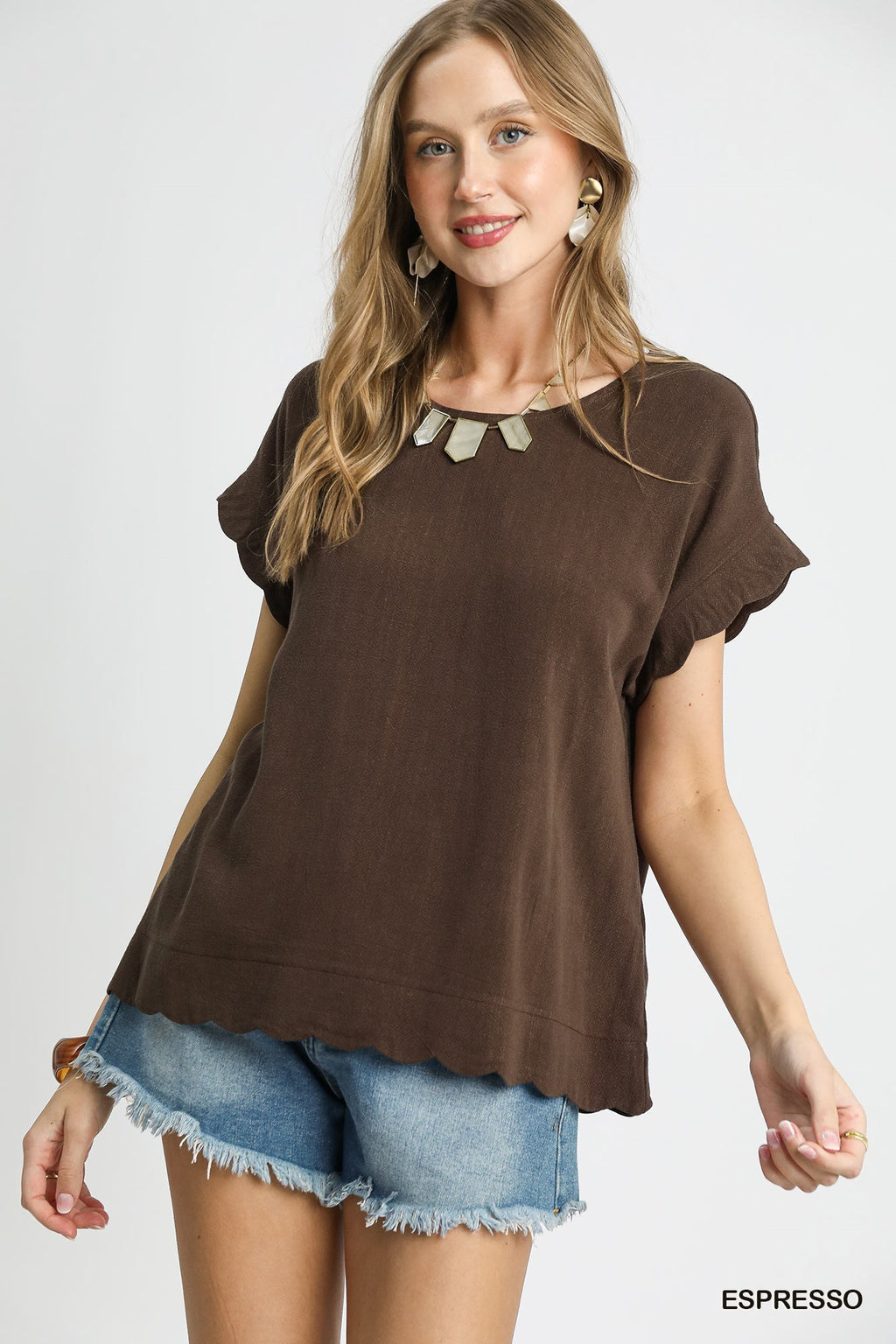 "Shea" Linen Blend Scalloped Top - The Katie Grace Boutique