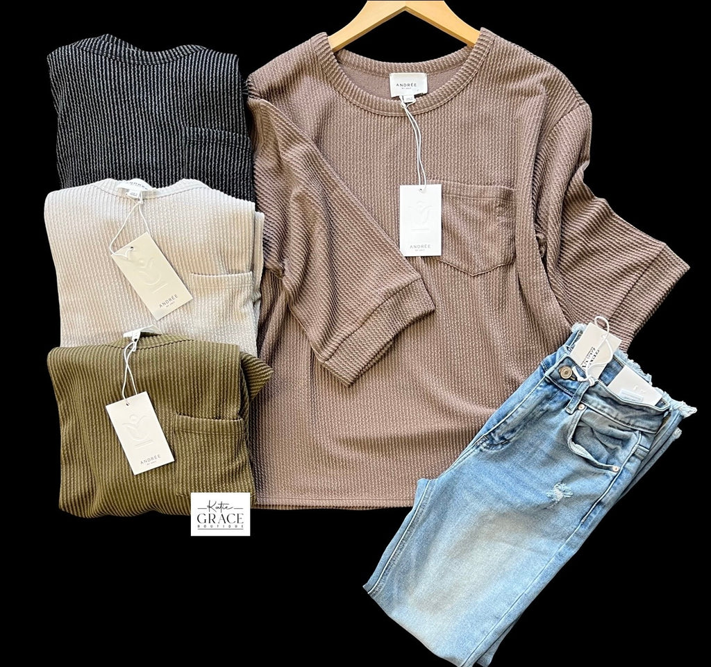 "Harley" Texture Knit Top, 4 colors  S-3XL - The Katie Grace Boutique