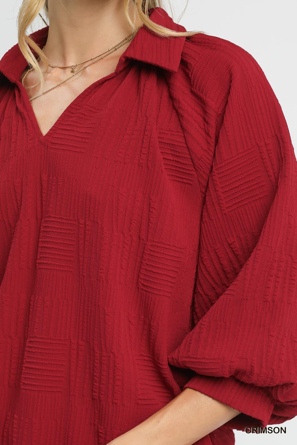 "Trista" Textured Blouse with Scalloped Hem - The Katie Grace Boutique