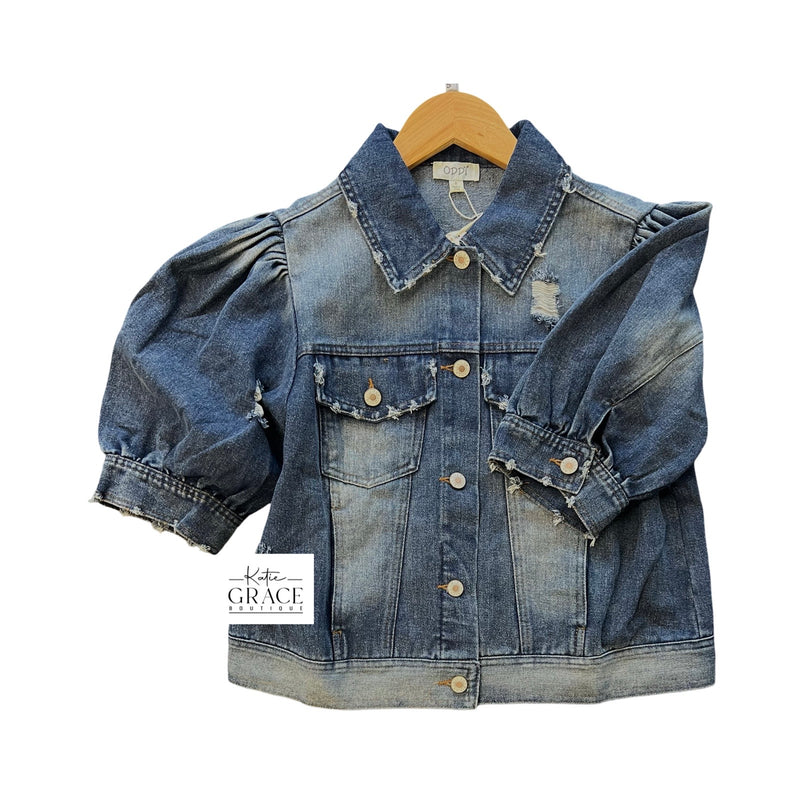 "Ava" Puff Sleeve Denim Jacket - The Katie Grace Boutique