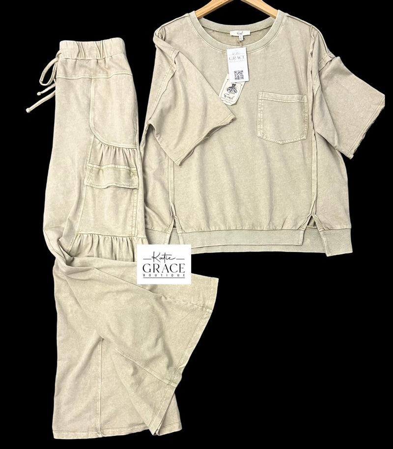 "Ava" Mineral Washed Separates, Khaki - The Katie Grace Boutique