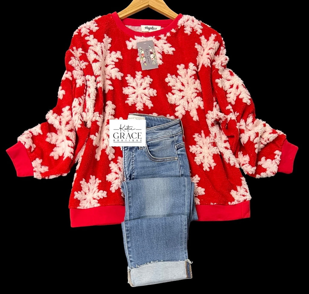 "Hollie" Snowflake Pullover - The Katie Grace Boutique