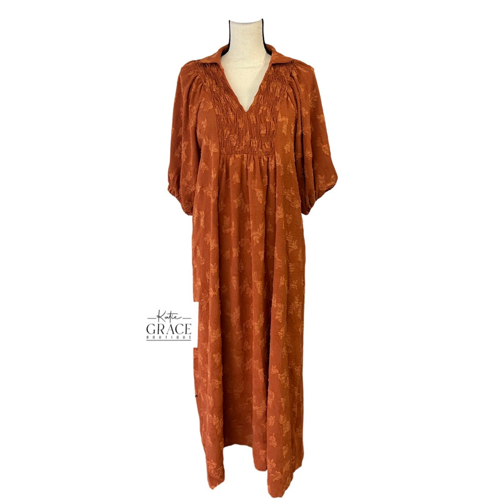 "Emily" Jacquard Midi Dress - The Katie Grace Boutique