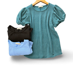 "Anna" Curly Ribbed Top, 3 colors - The Katie Grace Boutique