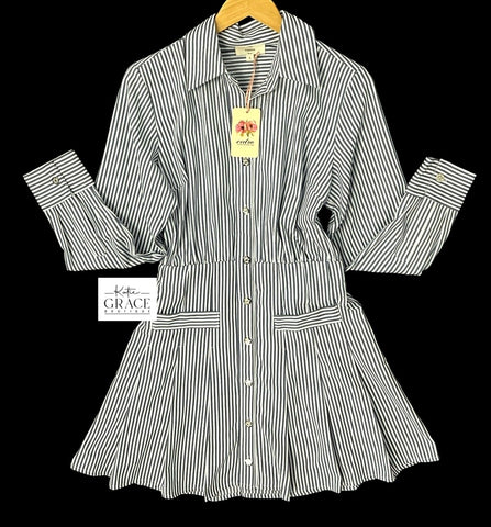 "Saylor" Striped Pleated Dress - The Katie Grace Boutique