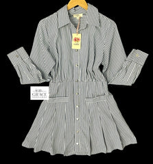 "Saylor" Striped Pleated Dress - The Katie Grace Boutique