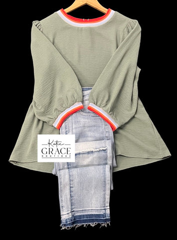 "Abigail" Striped Detail Blouse - The Katie Grace Boutique