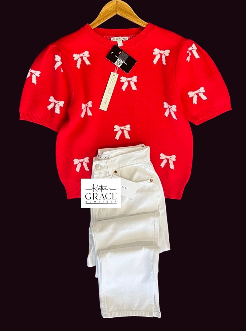 "Rosalie" Bow Motif Sweater - The Katie Grace Boutique