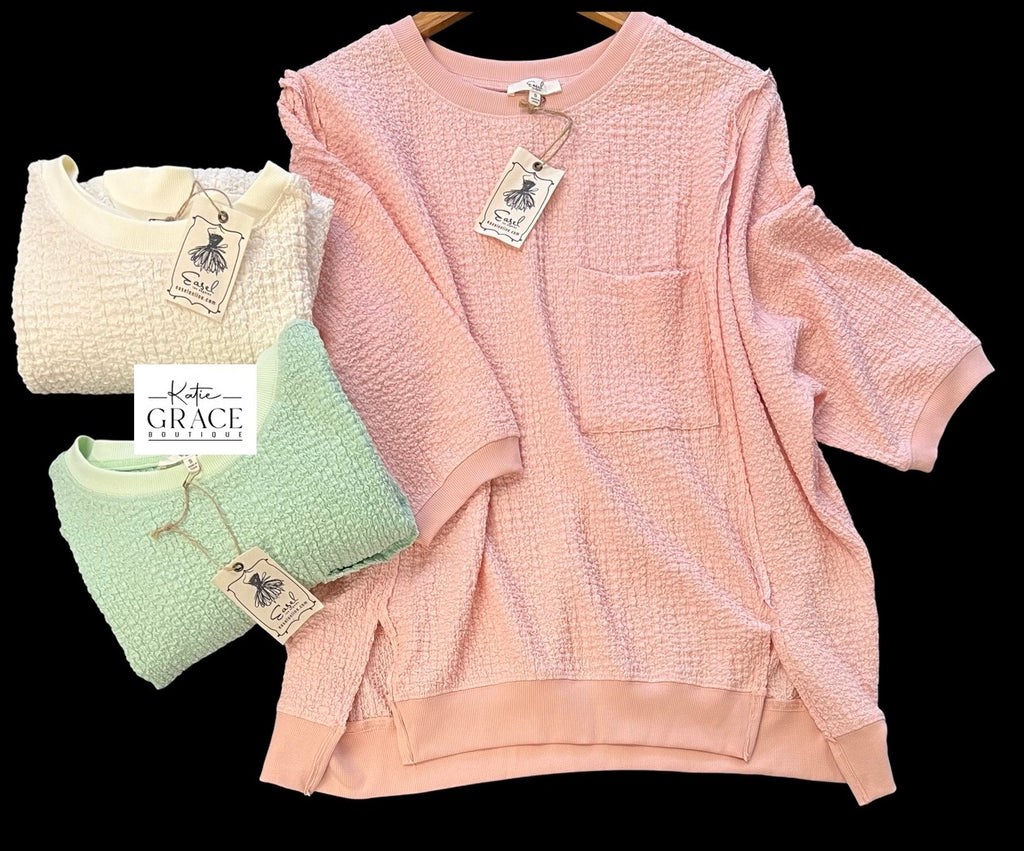 "Lucy" Textured Pullover, 3 colors