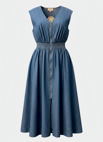 "Jessica" Zip Front Chambray Dress - The Katie Grace Boutique