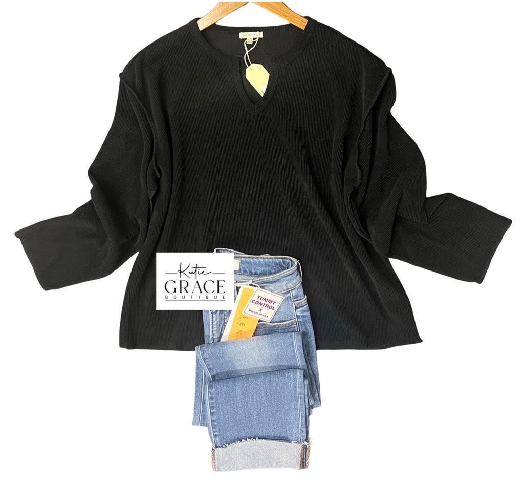 "Camila" Chenille Waffle Knit Top - The Katie Grace Boutique