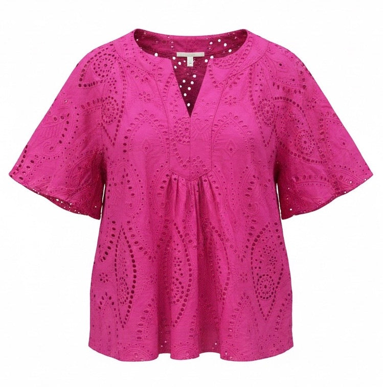 "Evelyn" Eyelet Blouse, Pink - The Katie Grace Boutique