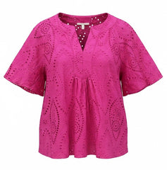"Evelyn" Eyelet Blouse, Pink - The Katie Grace Boutique