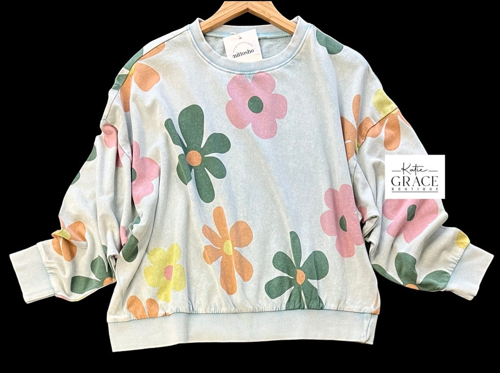 "Maddie" Mineral Washed Floral Pullover