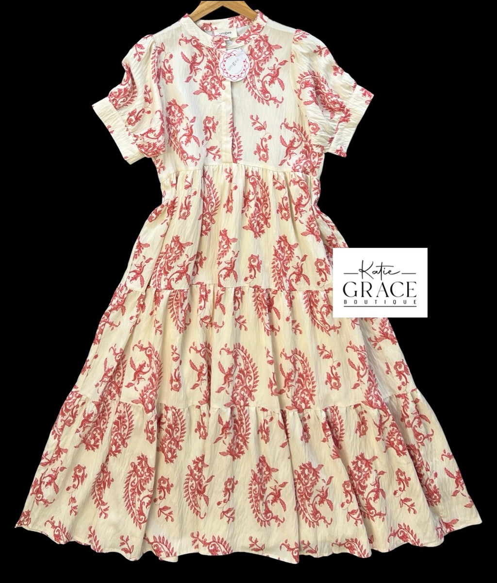 "Stephanie" Red and Cream Dress - The Katie Grace Boutique