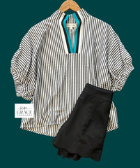 "Rachel" Striped Blouse - The Katie Grace Boutique