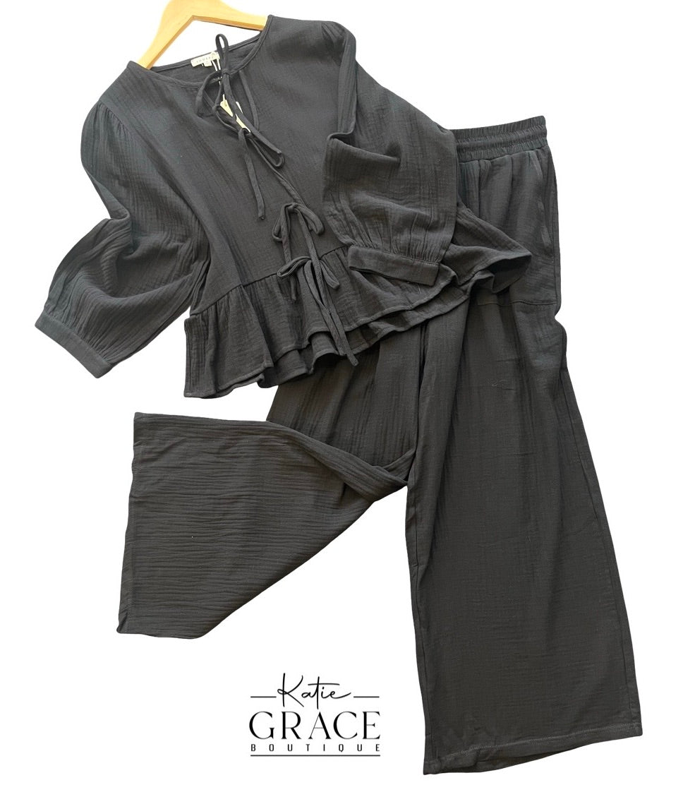 "Vera" Cotton Matching Set, Black - The Katie Grace Boutique