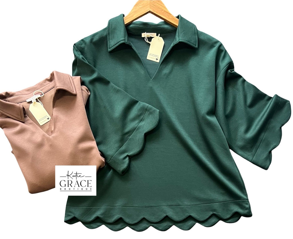 "Carrie" Scalloped Hem Luxe Knit Top, 2 colors - The Katie Grace Boutique