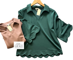 "Carrie" Scalloped Hem Luxe Knit Top, 2 colors - The Katie Grace Boutique
