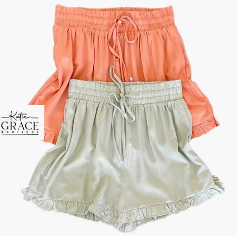 "Amber" Ruffled Hem Shorts - The Katie Grace Boutique