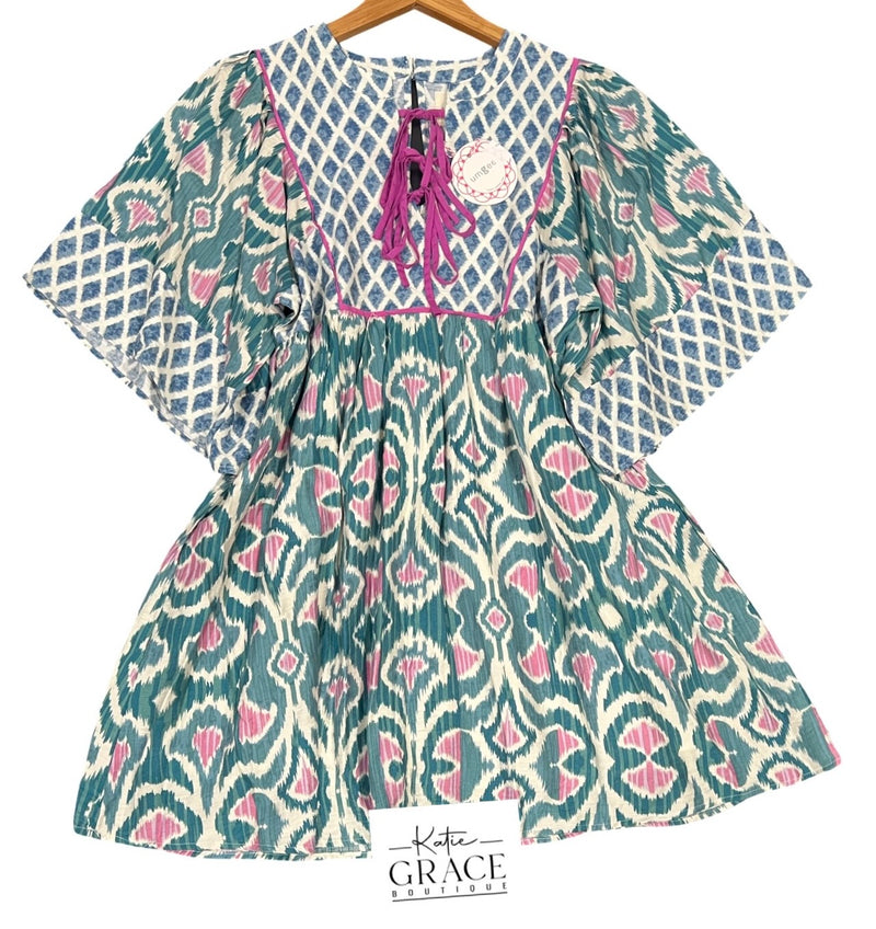 "Essie" Multi Pattern Dress with Tie Ribbons - The Katie Grace Boutique