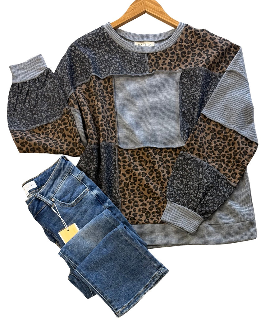 "Jessica" Mixed Media Top - The Katie Grace Boutique