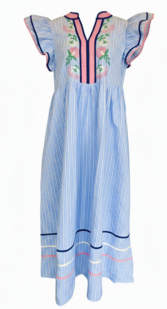"Caroline" Embroidery Midi Dress - The Katie Grace Boutique