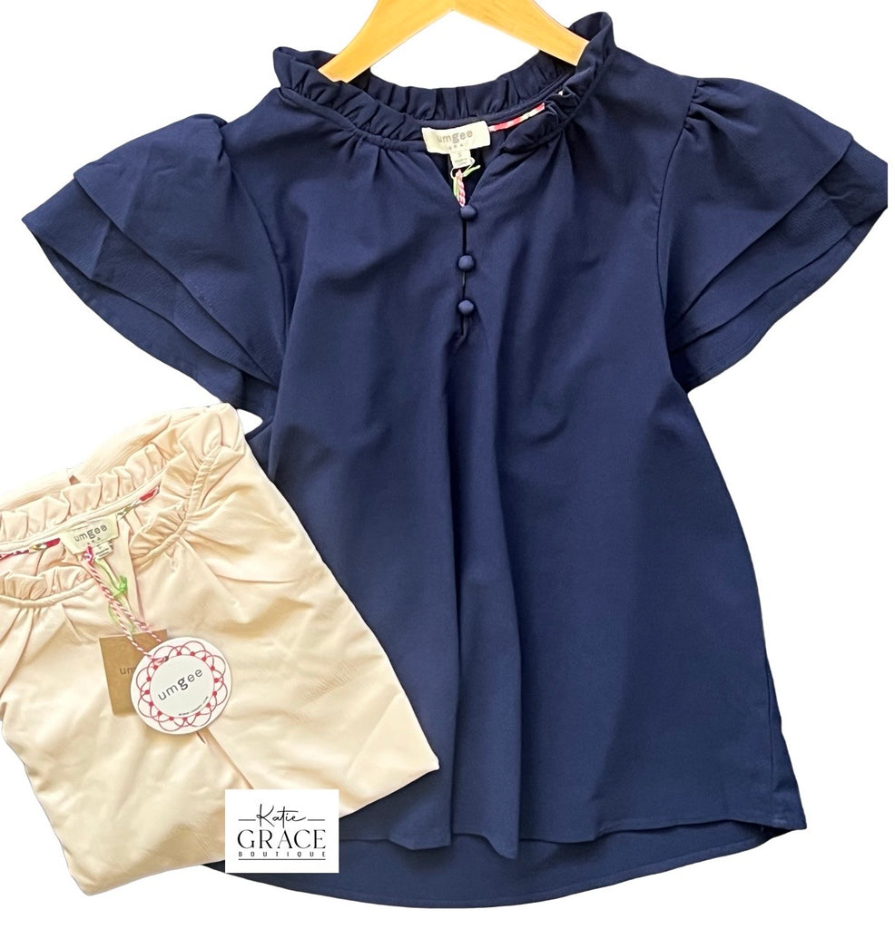 "Tiffani" Ruffled Sleeve Blouse, 2 colors - The Katie Grace Boutique
