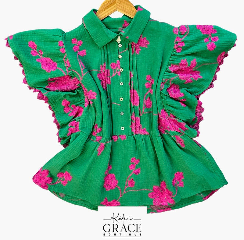 "Tamara" Embroidered Blouse - The Katie Grace Boutique