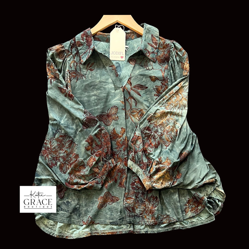 "Alicia" Burnout Blouse - The Katie Grace Boutique