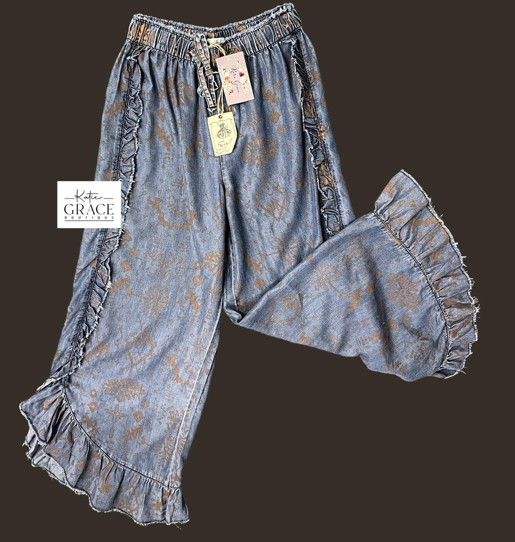 "Giana" Patterned Tencel Pants - The Katie Grace Boutique