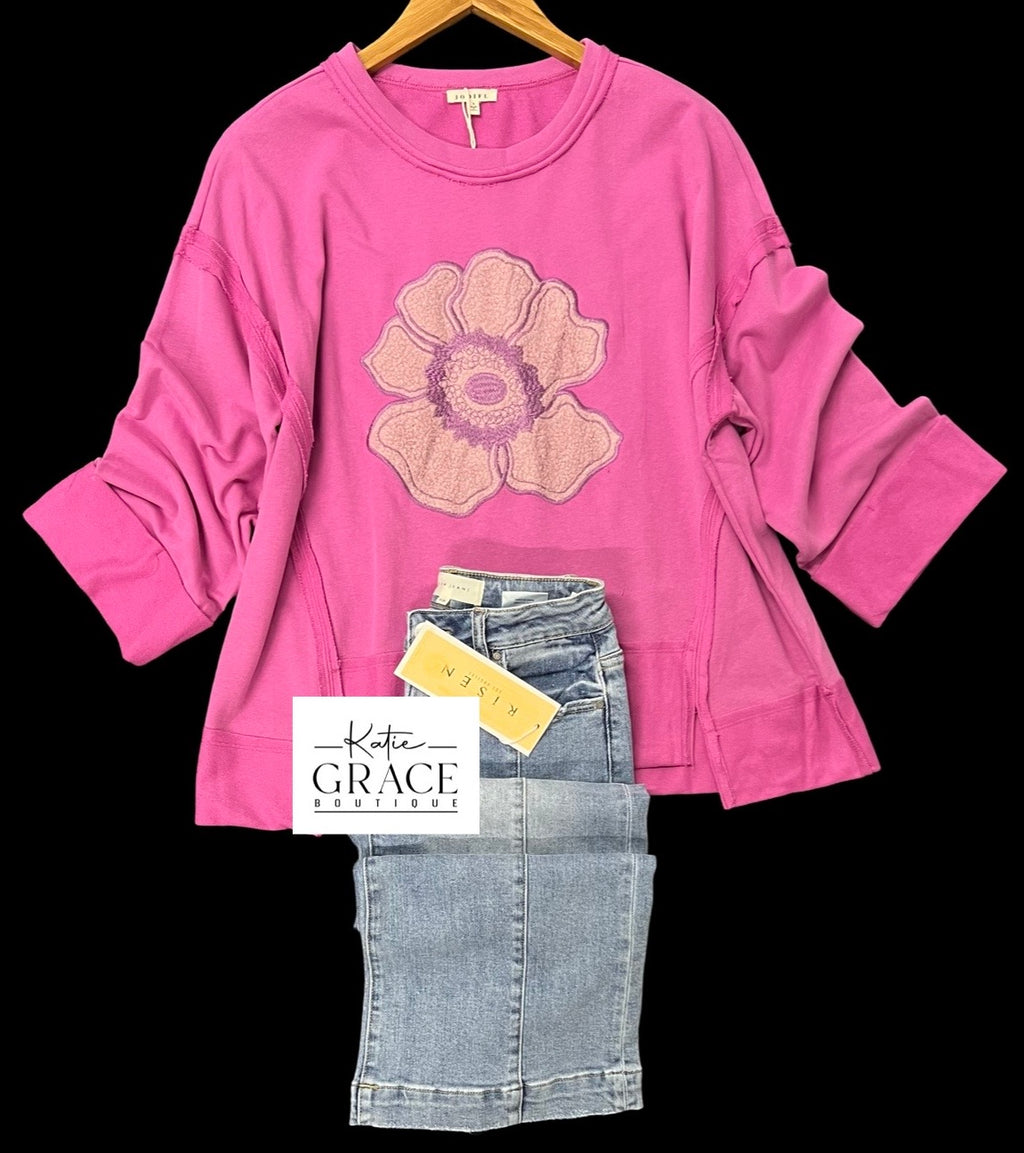 "Amber" Applique' Pullover, Violet - The Katie Grace Boutique