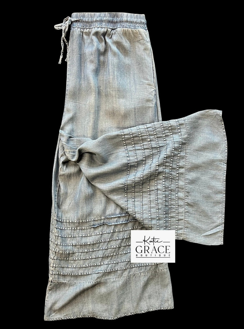 "Daisy" Pintuck Tencel Cropped Pants, Plus - The Katie Grace Boutique