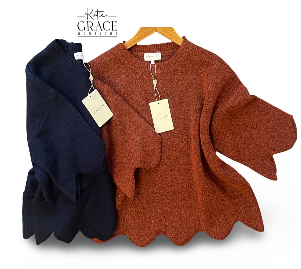 "Emily" Scalloped Sweater, 2 colors - The Katie Grace Boutique