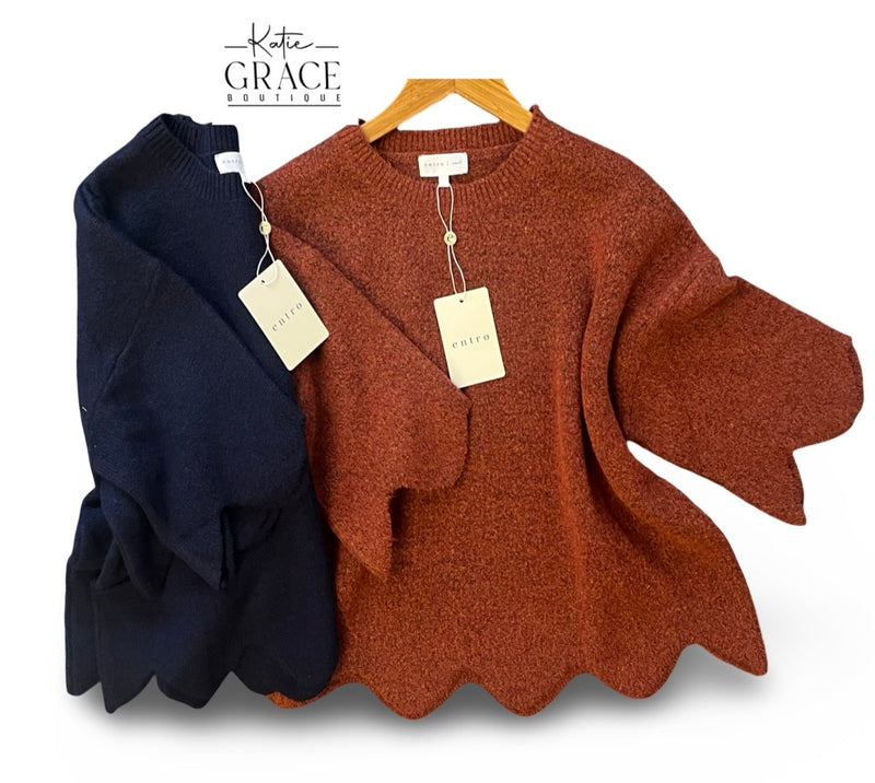 "Emily" Scalloped Sweater, 2 colors - The Katie Grace Boutique