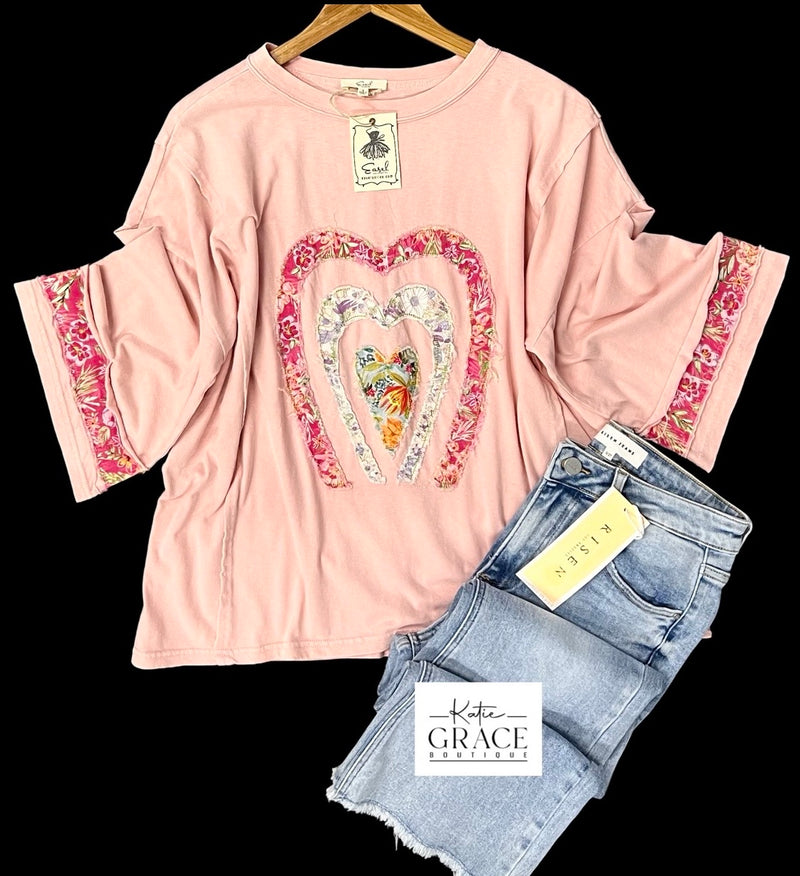 "Kandi" Appliqued' Mineral Washed Top - The Katie Grace Boutique