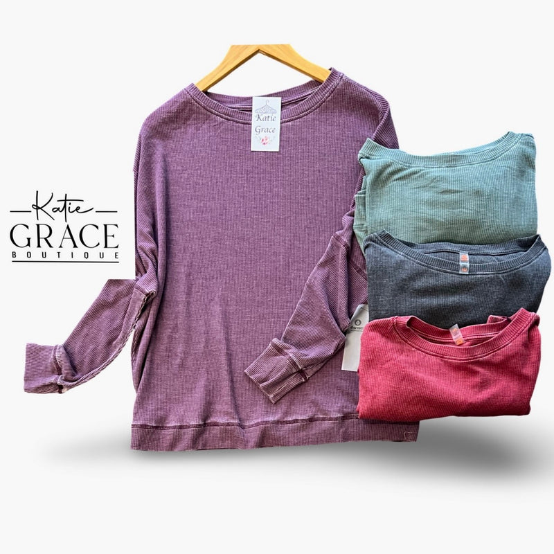 "Jessica" Thermal Mineral Washed Top, 4 colors