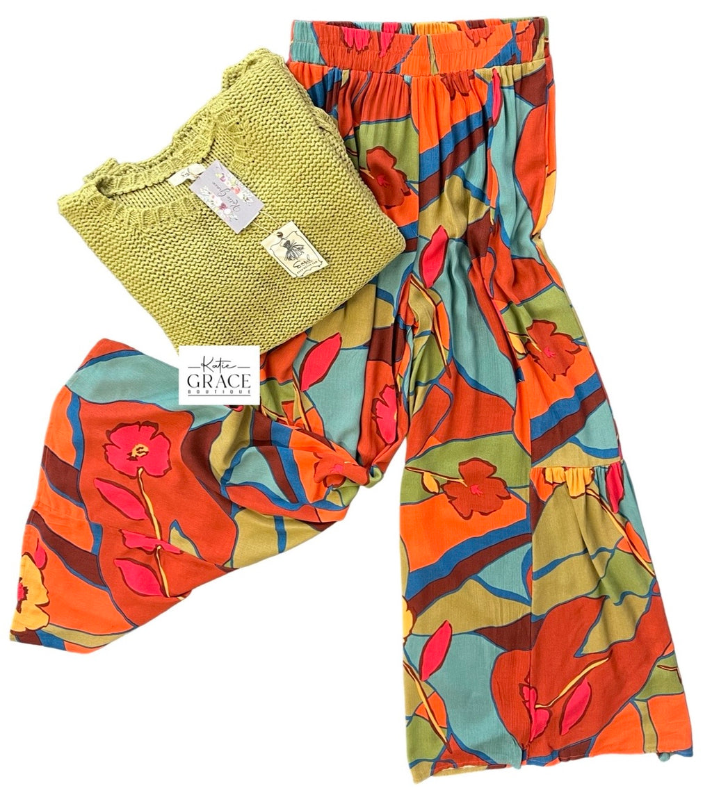 "Kendra" Wide Leg Printed Pants