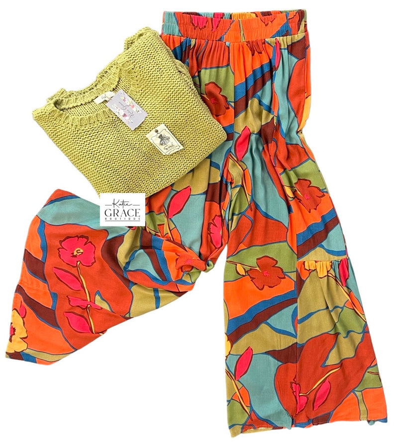 "Kendra" Wide Leg Printed Pants