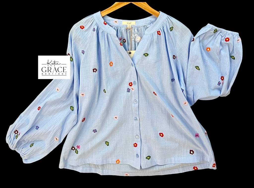 "Daisy" Embroidered Blouse - The Katie Grace Boutique