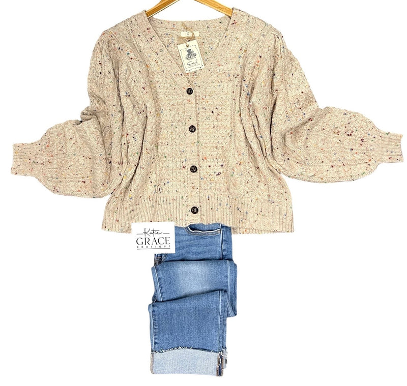 "Lucy" Speckled Oatmeal Cardigan