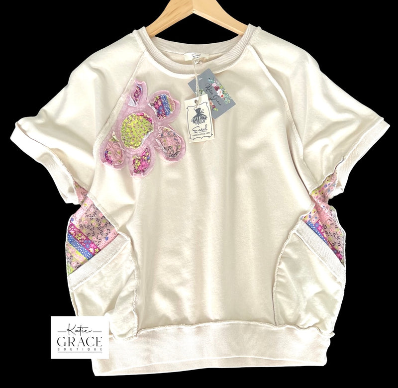 "Madelyn" Applique Floral Pullover