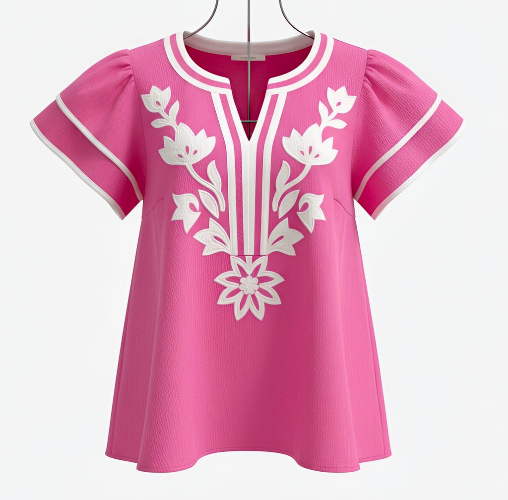 "Vera" Applique Blouse - The Katie Grace Boutique