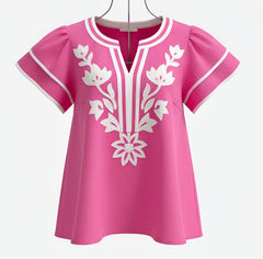 "Vera" Applique Blouse - The Katie Grace Boutique