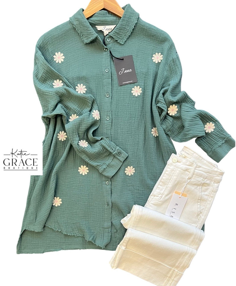 "Poppy" Embroidered Soft Cotton Top - The Katie Grace Boutique