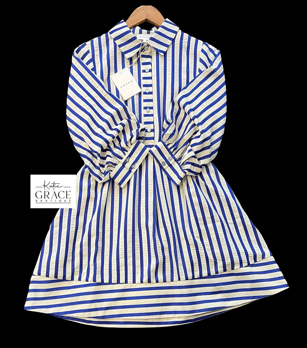 "McKenna" Striped Dress, Blue - The Katie Grace Boutique