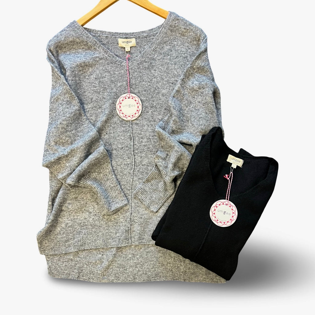 "Kelsey" V Neck Sweater, Grey or Black - The Katie Grace Boutique